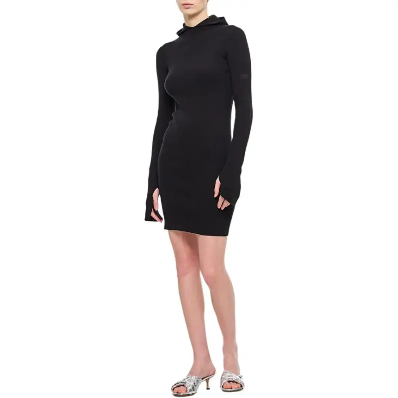 FENDI Long Sleeved Hooded Ribbed Knit Dress-3