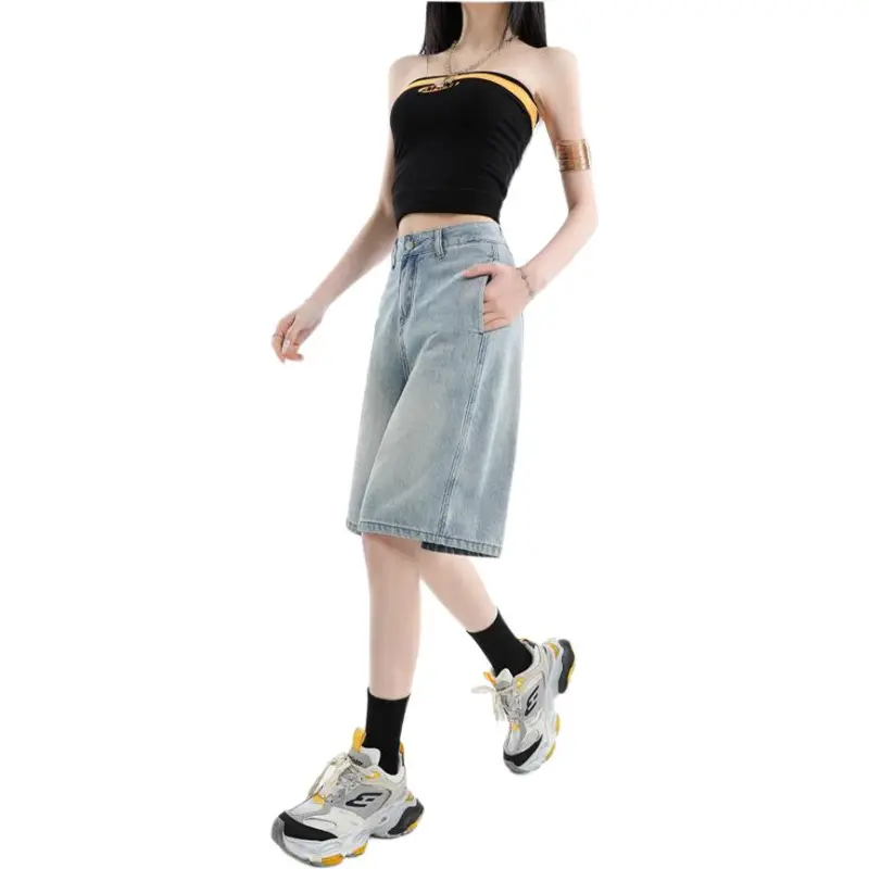 FAIRWHALE Denim Shorts Women's Light Blue-4