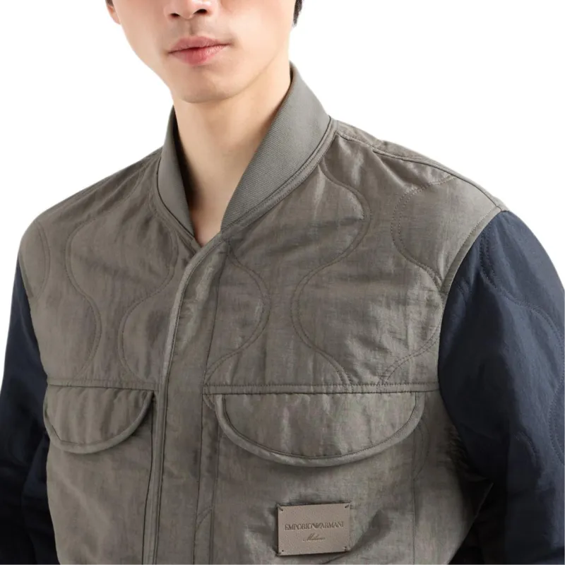 EMPORIO ARMANI Two tone Wave Motif Quilted Nylon Blouson-5
