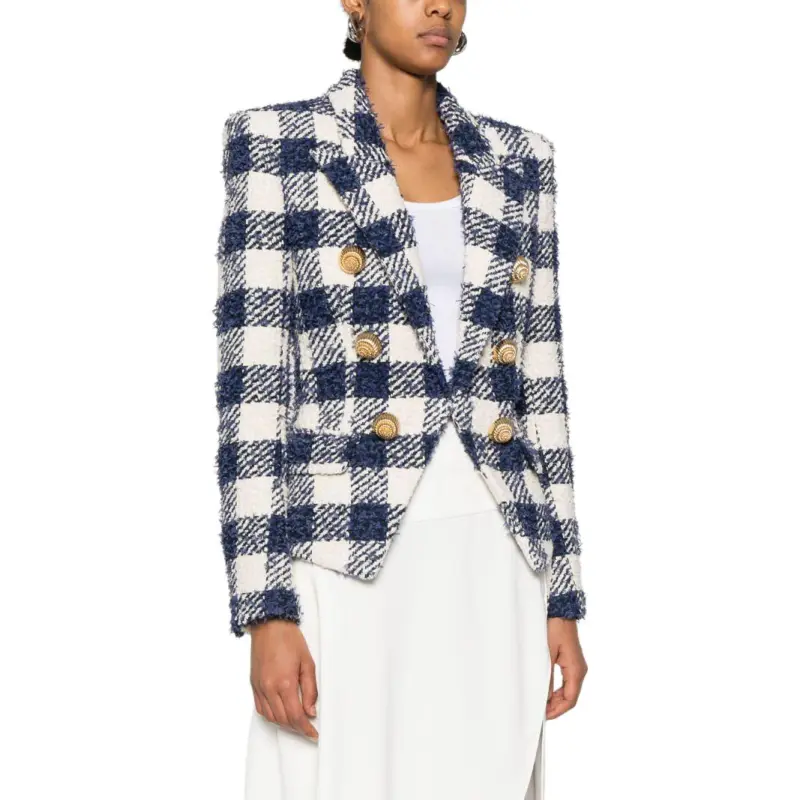 BALMAIN Gingham-check Tweed Blazer-3