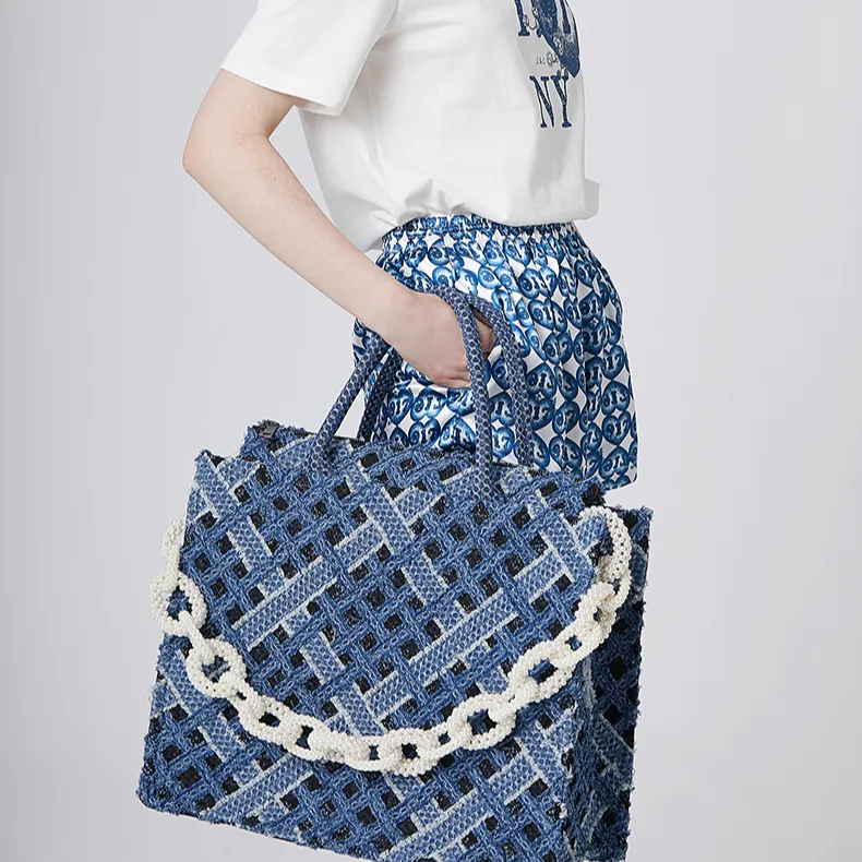 Laurence & Chico Denim One Shoulder Handbag Women's Dark Blue/Light Blue-2