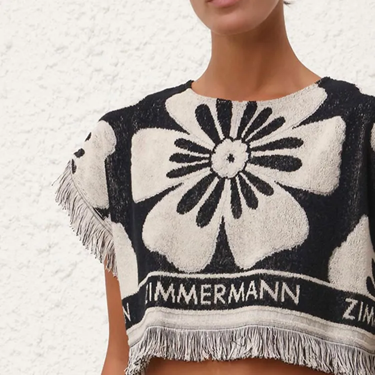 Zimmermann Halliday Logo Intarsia Fringed Hem Towelling Top-5