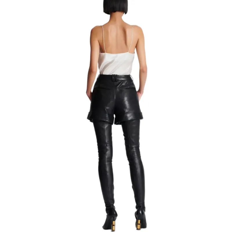 BALMAIN Pleated Leather Shorts-2