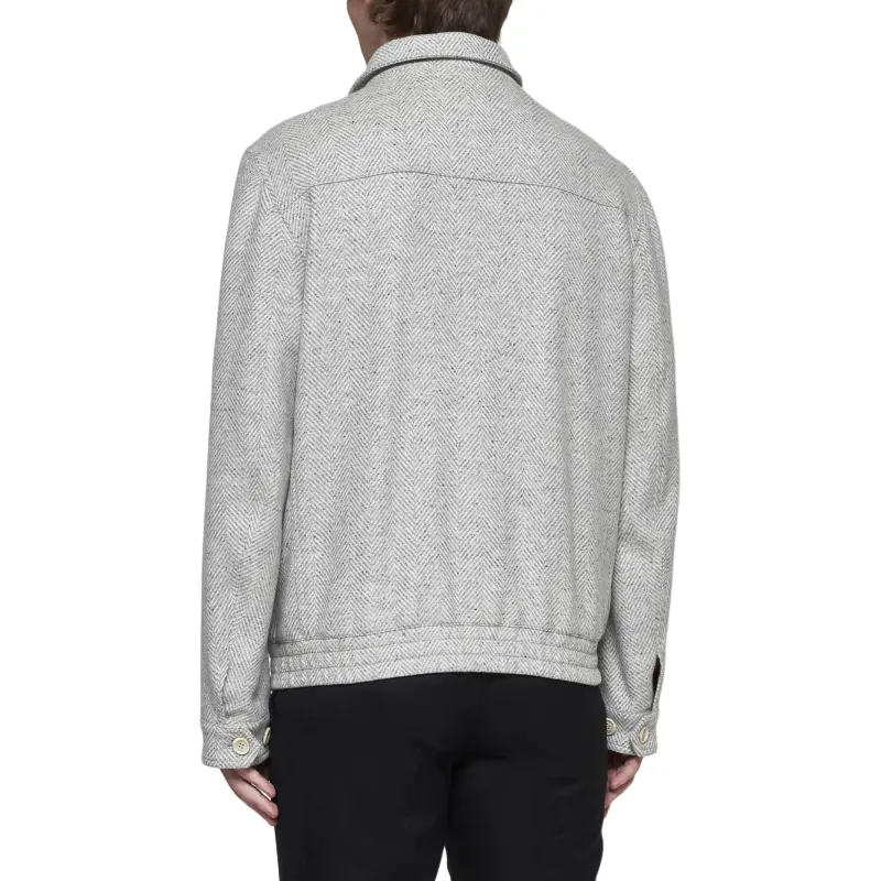 Brunello Cucinelli Long Sleeved Zip Up Herringbone Jacket-3