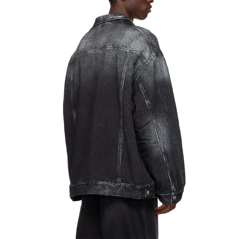 Balenciaga FW22 Denim Jacket Loose Fit Style Women's Black-3