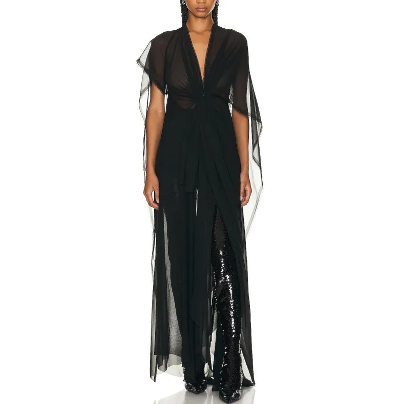 Balenciaga V neck Layered Midi Dress-2