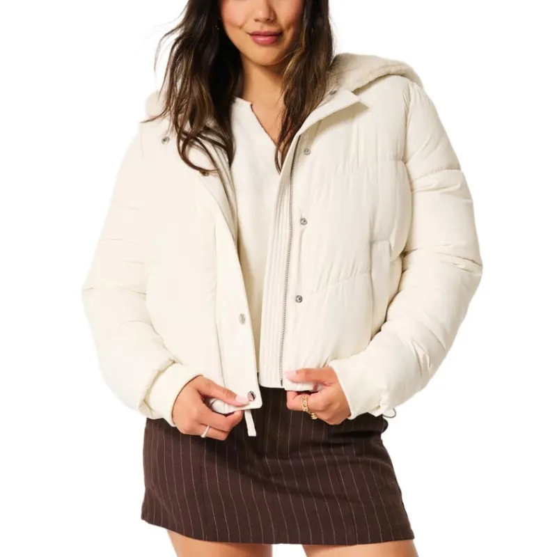 Hollister Puffer Jacket Women's Ivory-1