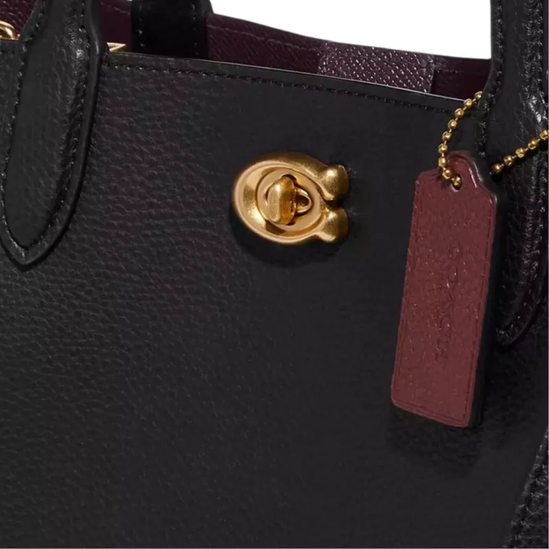 COACH Willow Leather Tote Bag, Shopping Bag, Handbag Women's Black-3