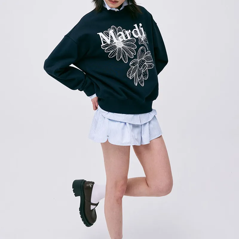 MARDI MERCREDI SS25 SWEATSHIRT TRIPLE FLOWER_NAVY WHITE Sweatshirt Korean Style Women's Marine Blue/White-6