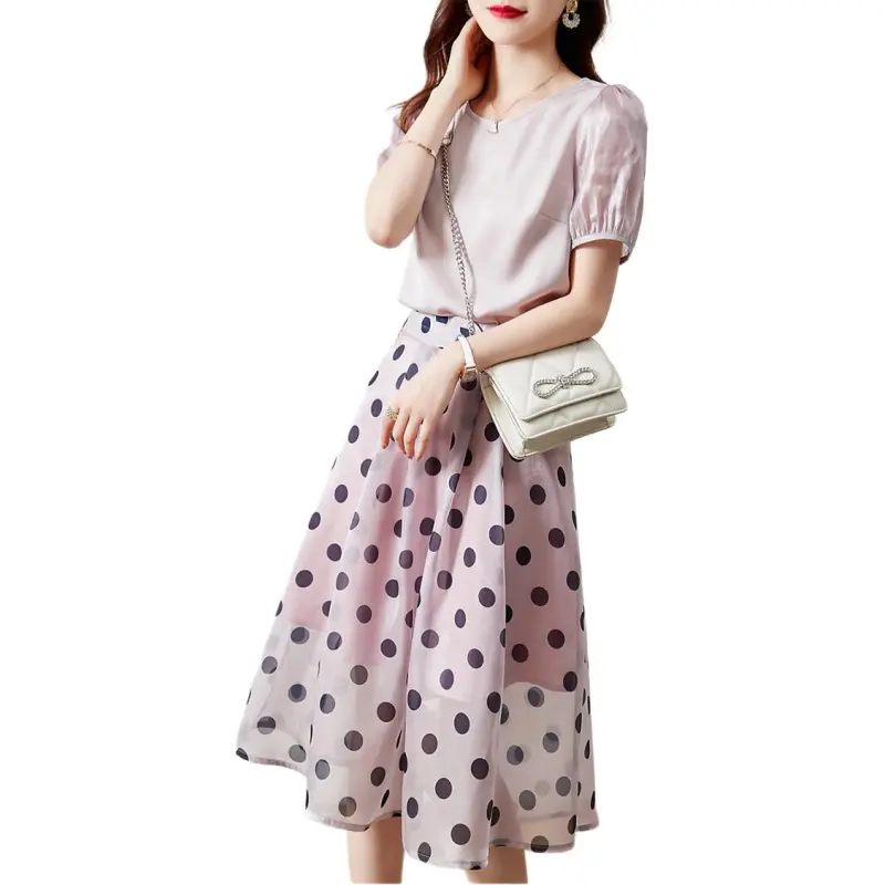 Mo Han Yi Mei Skirt Set Women's Gray Pink-4