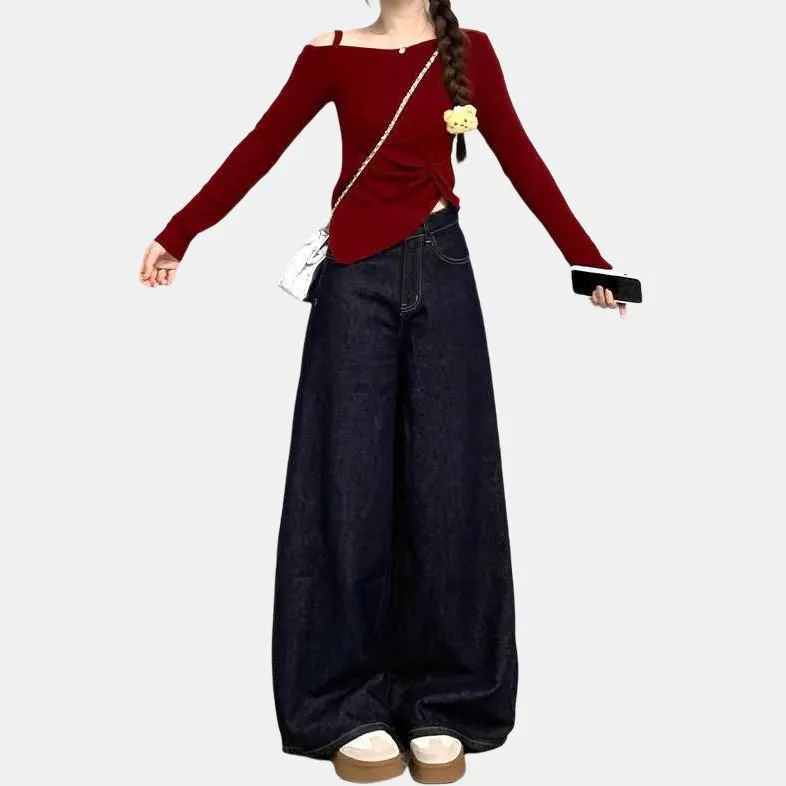 DanerWang Jeans Women's Dark Blue-2