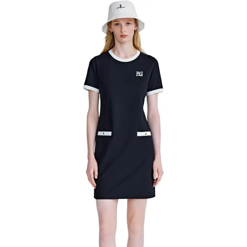 Biyin Leufen Stretch Wrinkle Resistant Collection Short Sleeved Dress Women's 25 Navy Blue-2