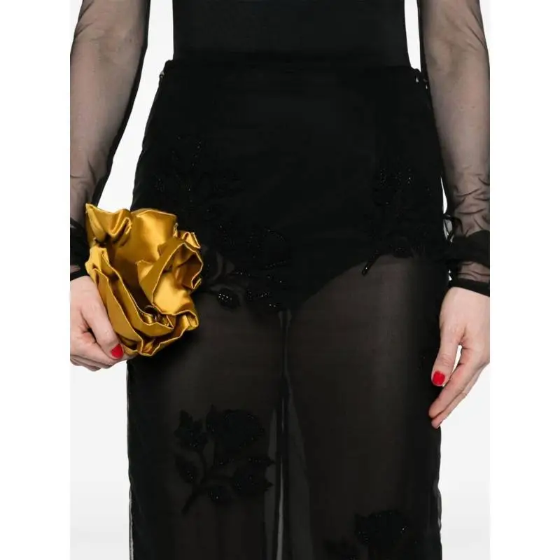 Blumarine Rear Slit Tulle Midi Skirt-10