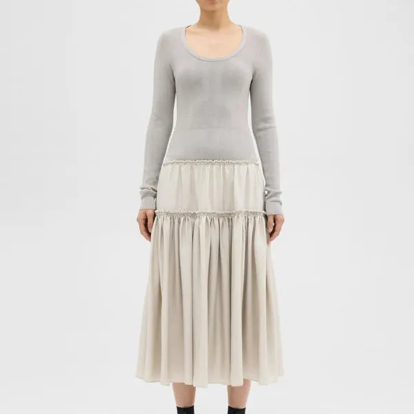 THEORY Long-Sleeved Dresses Women's Lime Gray-2