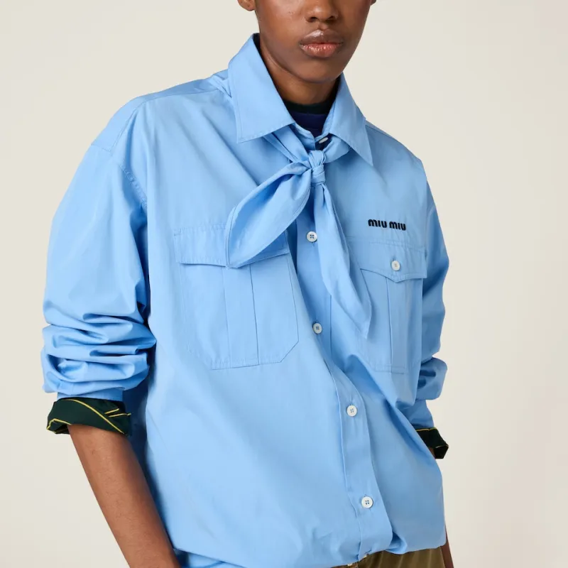 MIU MIU Scarf Detailed Button Up Poplin Shirt-5