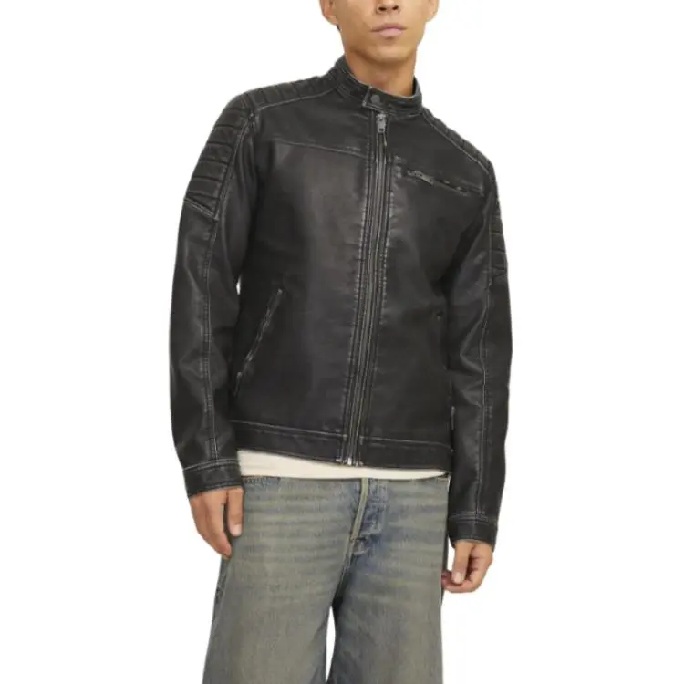 JACK JONES· Leather Jacket Men's Black-1