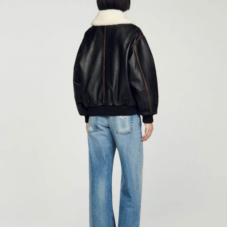 Sandro Faux-fur Collar Bomber Jacket-3