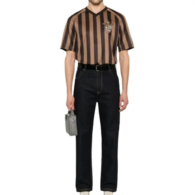 FENDI V Neck Striped T Shirt-2