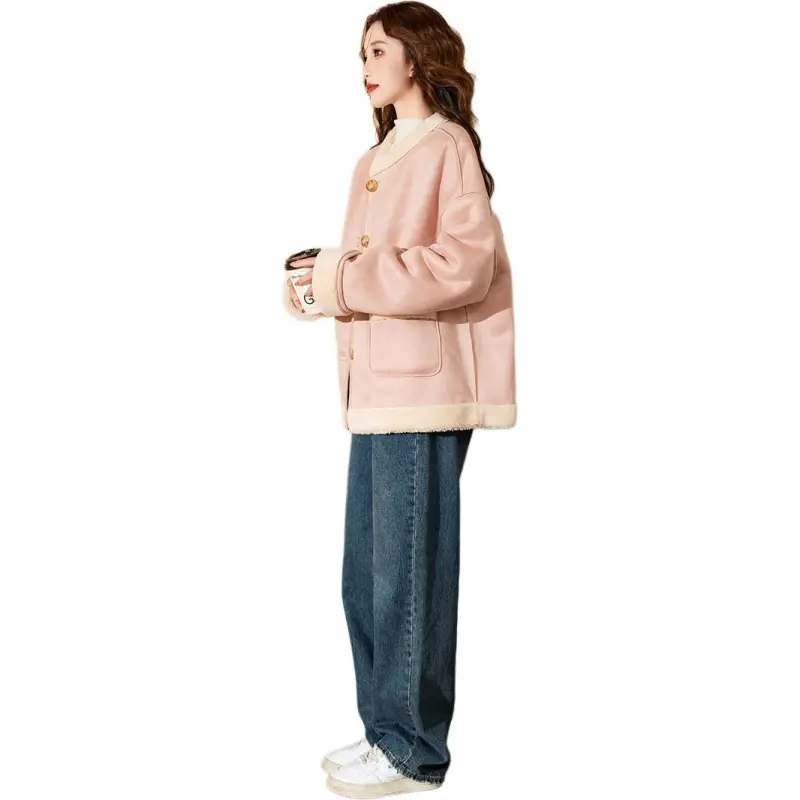 Tonlion Velvet feel Coat Women's Light Pink-8