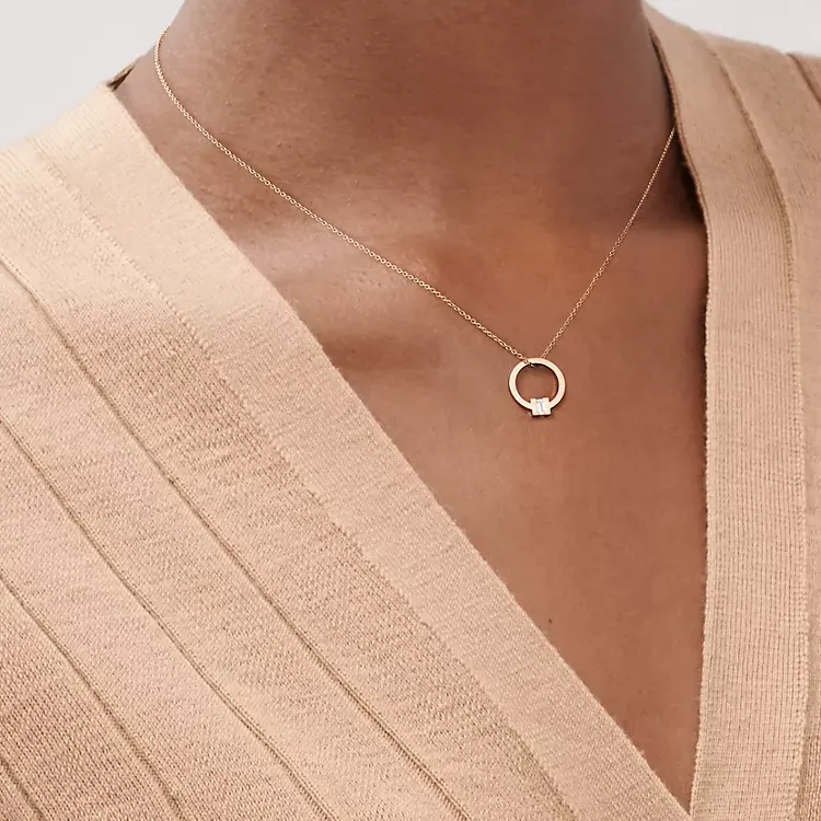 TIFFANY & CO. T Series 18K Rose Gold Necklaces Unisex-2
