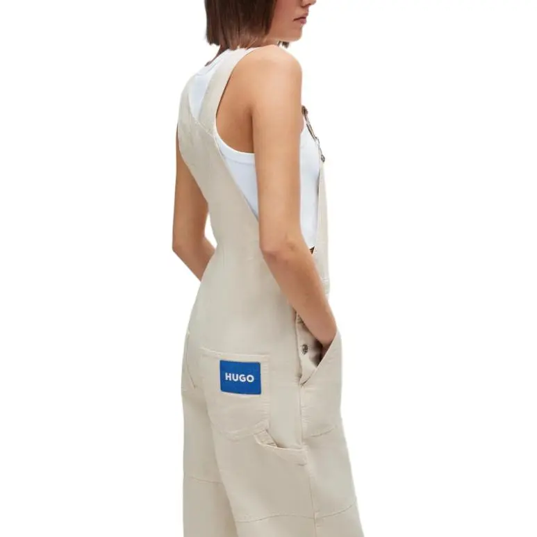 HUGO BOSS RELAXED-FIT DUNGAREES IN COTTON CANVAS Overalls Women's Beige-4