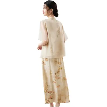 XINFEIYU Skirt Set Women's Apricot Blossom Top+Dress