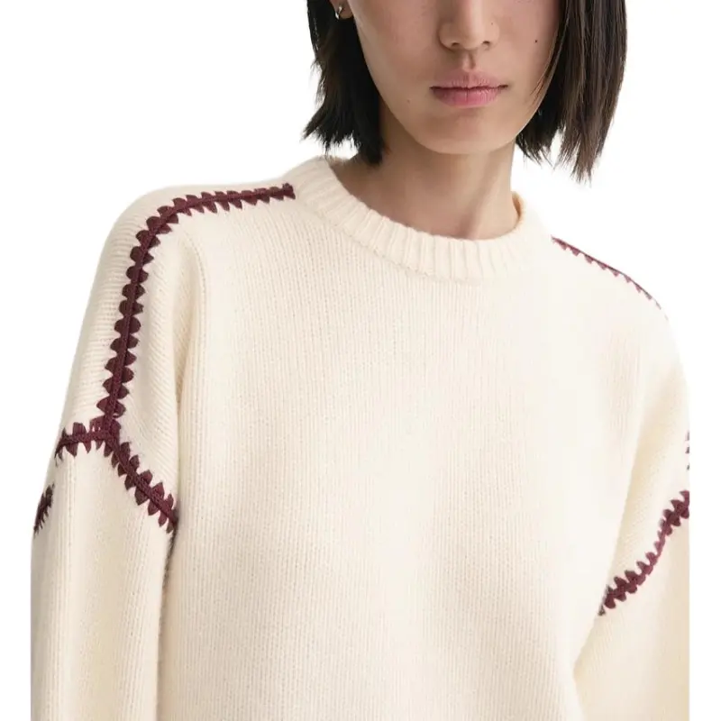 TOTEME Sweaters Women's White/Bordeaux Burgundy-4