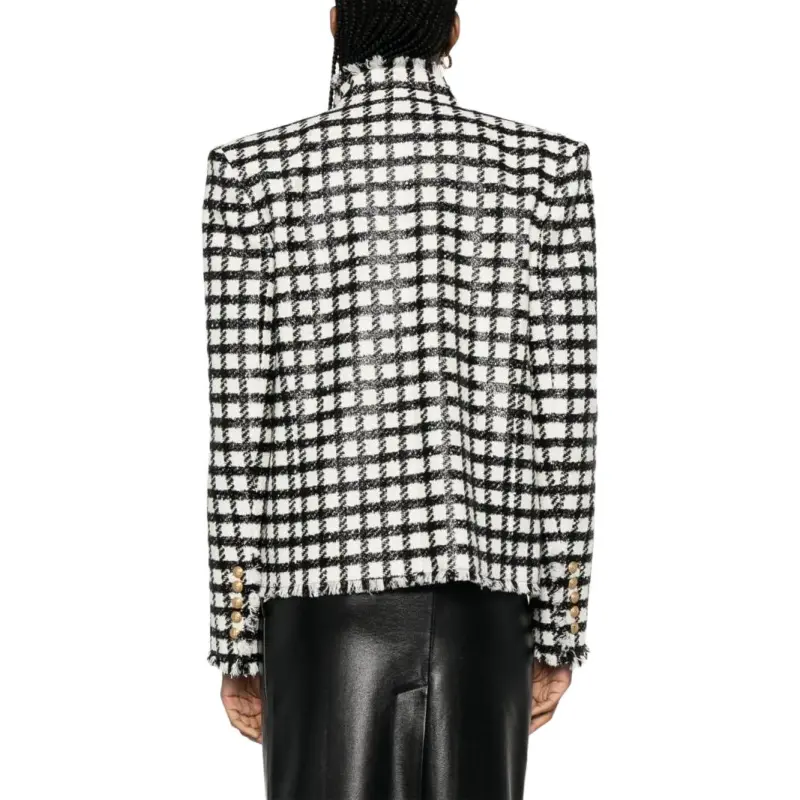 BALMAIN Button embellished Checked Jacket-4