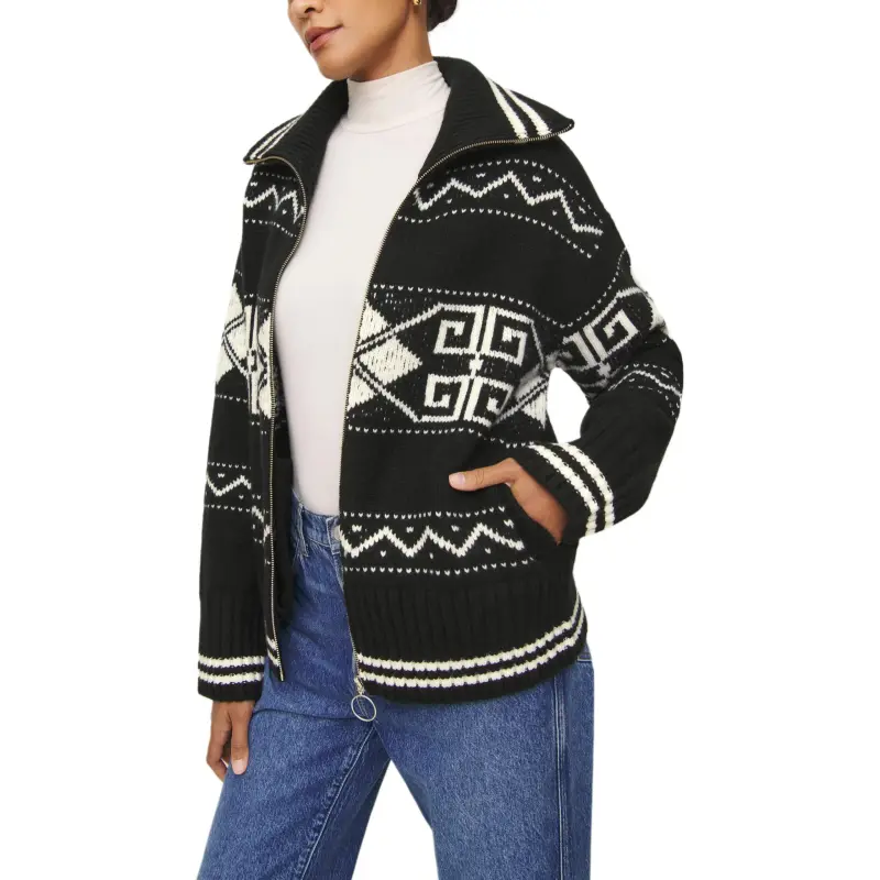 REFORMATION Mariposa Regenerative Wool Sweater Coat Sweater Women's Black-1