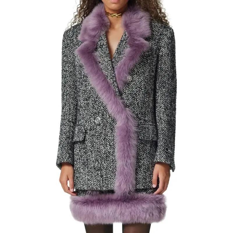 VERSACE Shearling trim Chevron Pea Coat-1