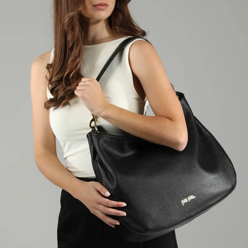 Folli Follie Leather Crossbody Bag Shoulder Bag Large Size Unisex Black-4