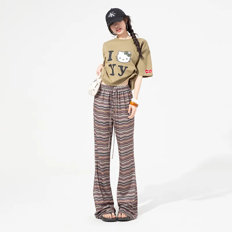 OROI Casual Pants Women's Stripes Brown-3