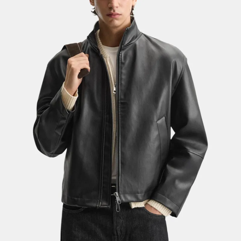 ZARA Leather Jacket Men's Black-3