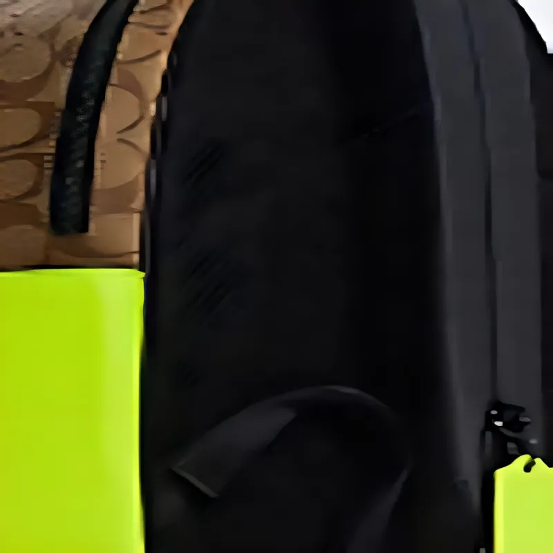 COACH Court Canvas With Leather Backpack Large Size Women's Brown & Neon Yellow Multicolor-4