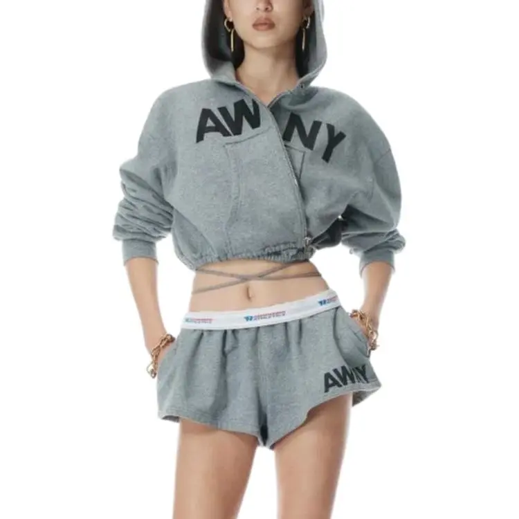 T By Alexander Wang Graphic Deconstructed Wrap Hoodie Grey-2