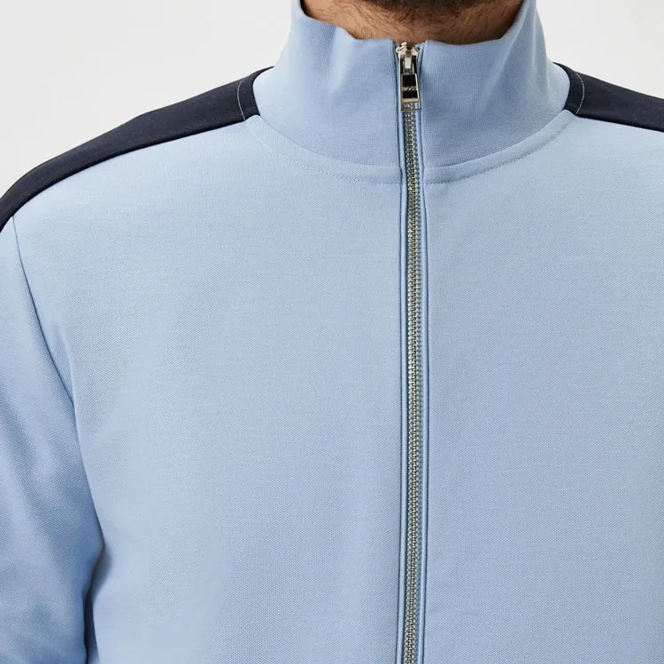 HUGO BOSS Cotton Blend Zip Up Sweatshirt With Colour Blocking Jackets Coats Men's Light Blue-4