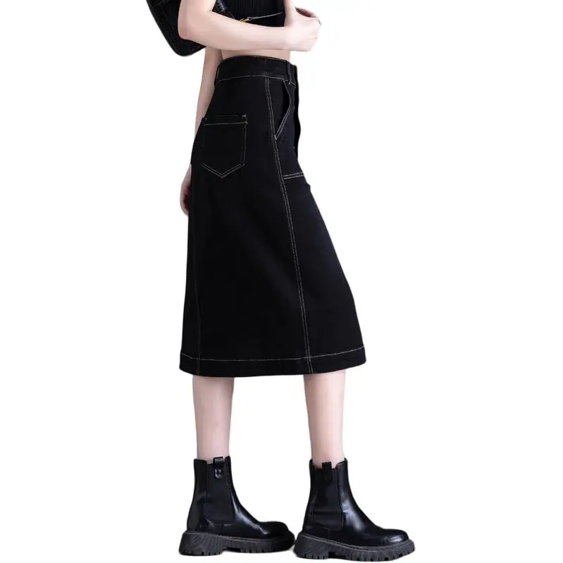 You Cow Me Pants Denim Long Skirts Women's Black-5