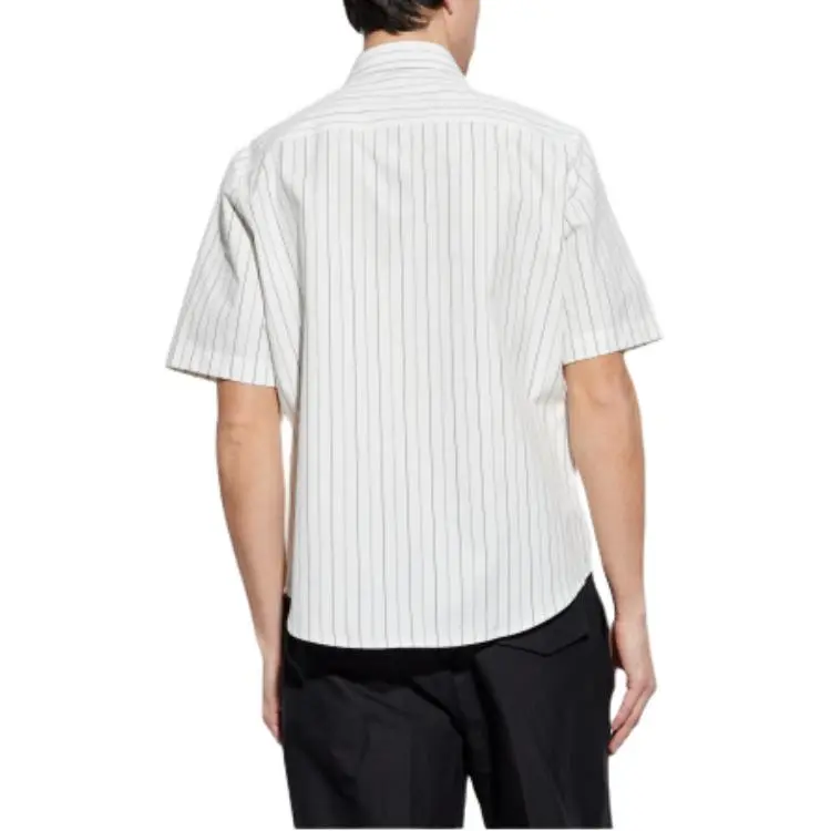 Burberry Logo Embroidered Short Sleeved Striped Shirt-4