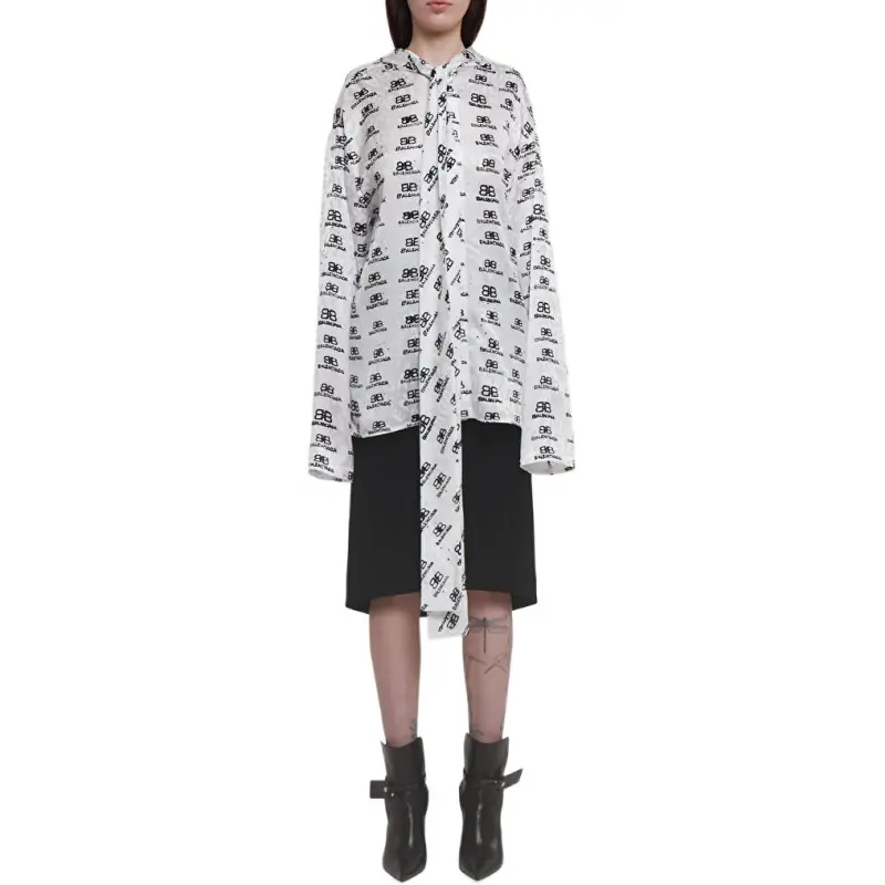 Balenciaga Logo print Silk Blouse-2