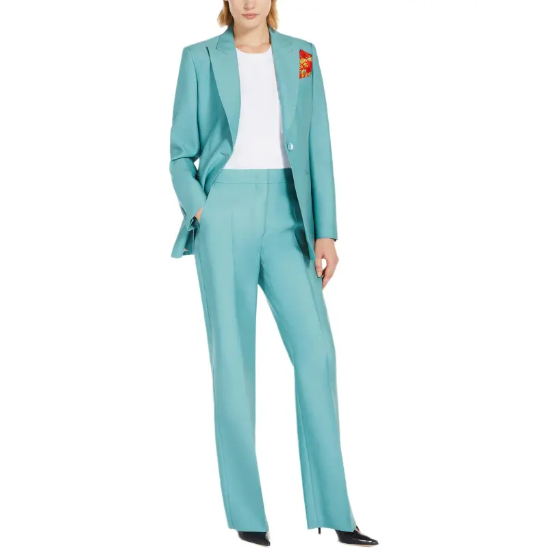 MaxMara Avoriaz Collection Single Breasted Blazer In Wool And Silk Duchess Business Suits Coats Women's Green-2