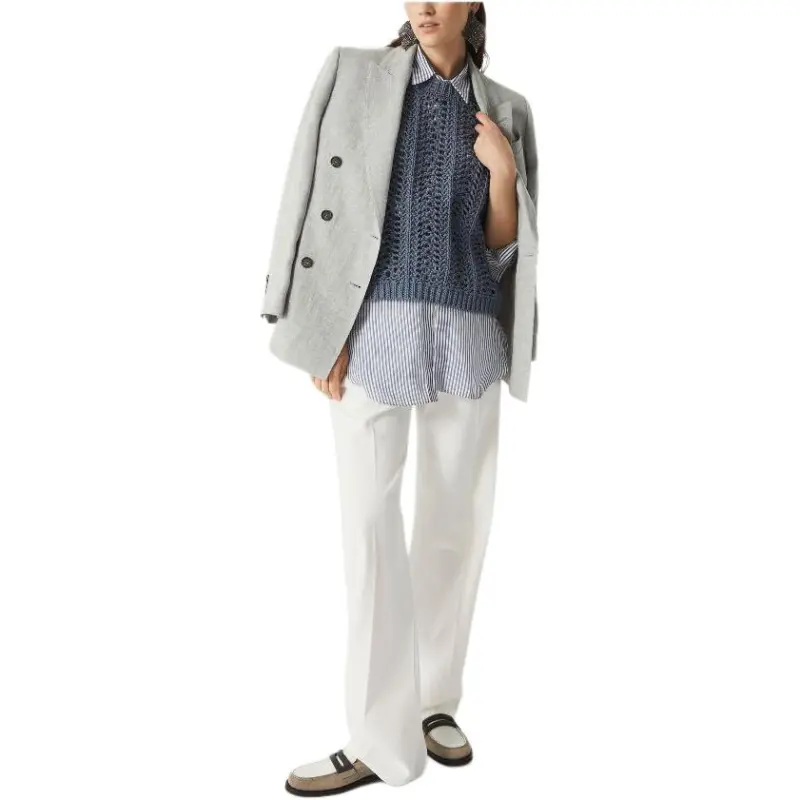 Brunello Cucinelli Monili Trim Striped Long Shirt-4