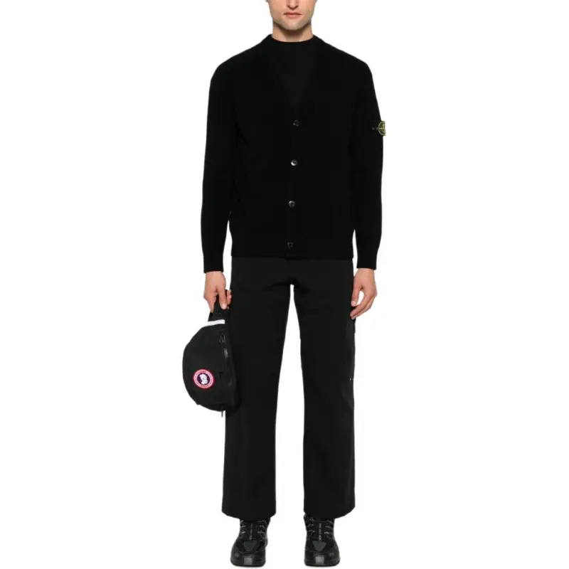 STONE ISLAND Compass Patch V Neck Knitted Cardigan-2
