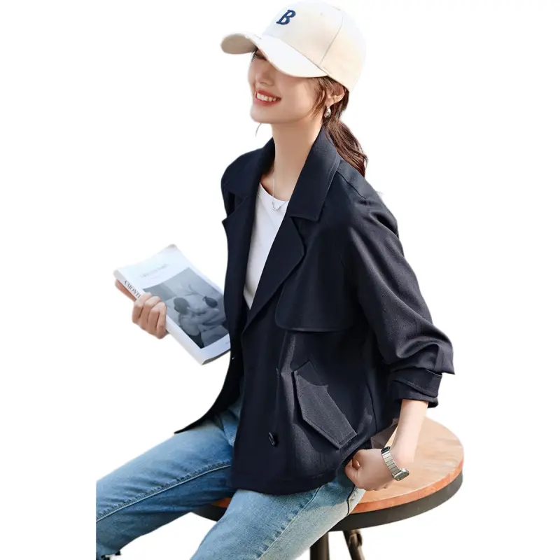 Mo Han Yi Mei Trench Coat Women's Navy Blue-3