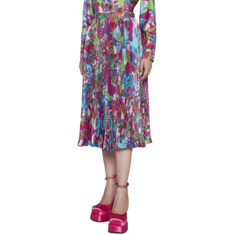 VERSACE Abstract-print Pleated Midi Skirt-3