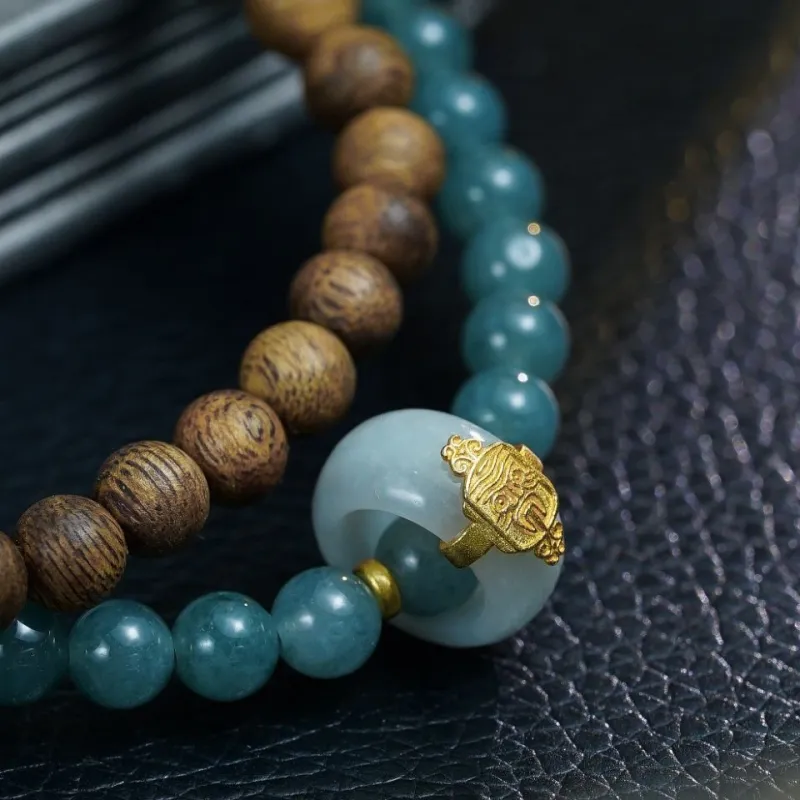 Many Blessings Natural, Unoptimized, Genuine Green Kyara Agarwood Double Wrap Beaded Bracelet/Agarwood Necklace Unisex-1