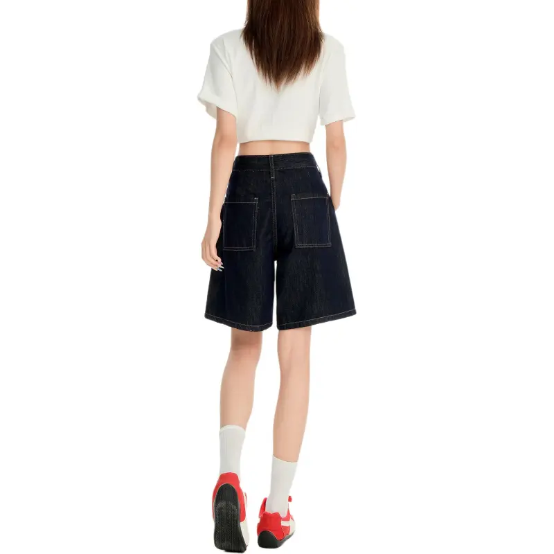 Wen Shan Denim Shorts Women's Denim Blue Knee Length Pants-1