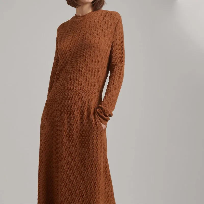 Loro Piana Long-Sleeved Dresses Women's Dark Brown-4