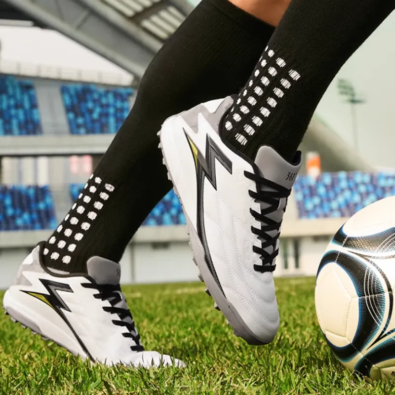 361° TF Rubber Broken Studs Soft Ground Artificial Ground Cushioned Slip Resistant Soccer Shoes Men's White Black-2
