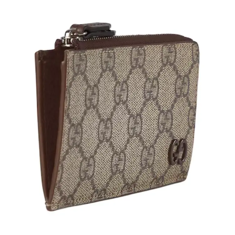 GUCCI Supreme Canvas Card Clip Card Holder Men's Beige & Ebony-1
