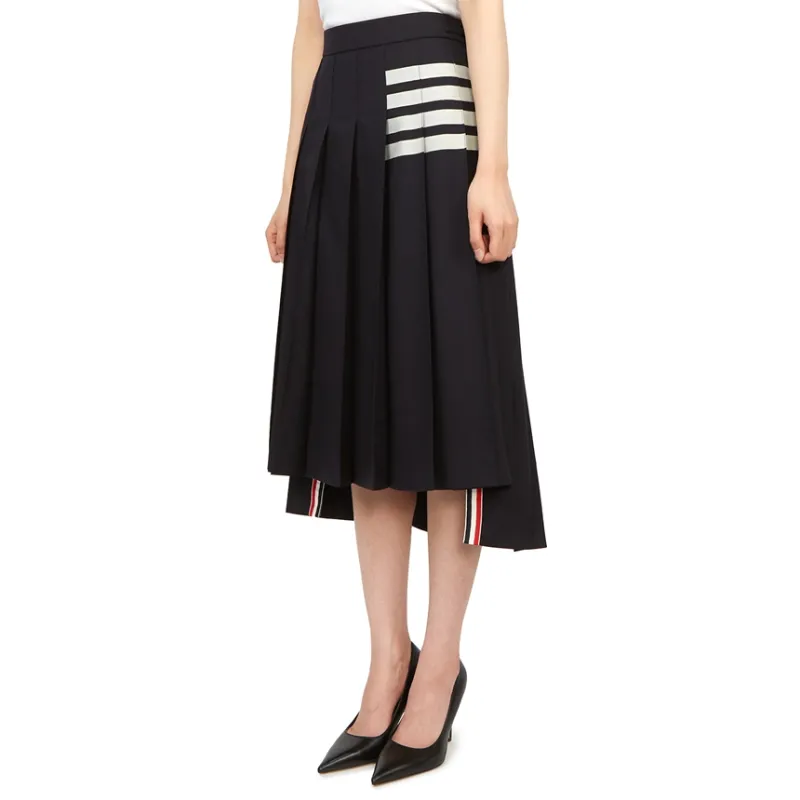 THOM BROWNE Pleated Asymmetric Midi Skirt-4